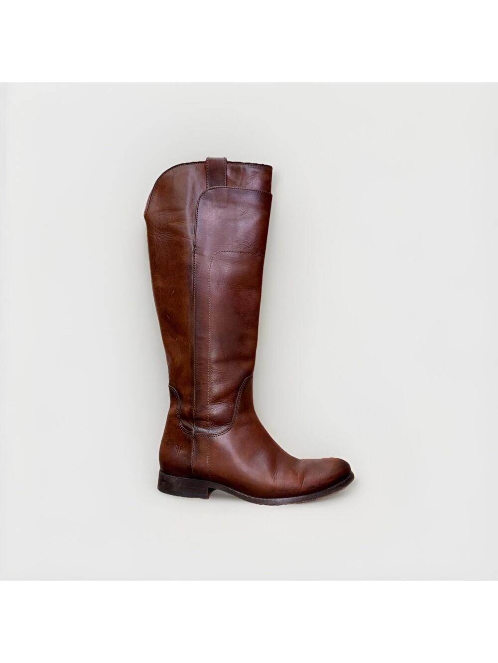 Frye Melissa Button Riding Boots Women’s 7B Cognac Brown Leather Tall Boots